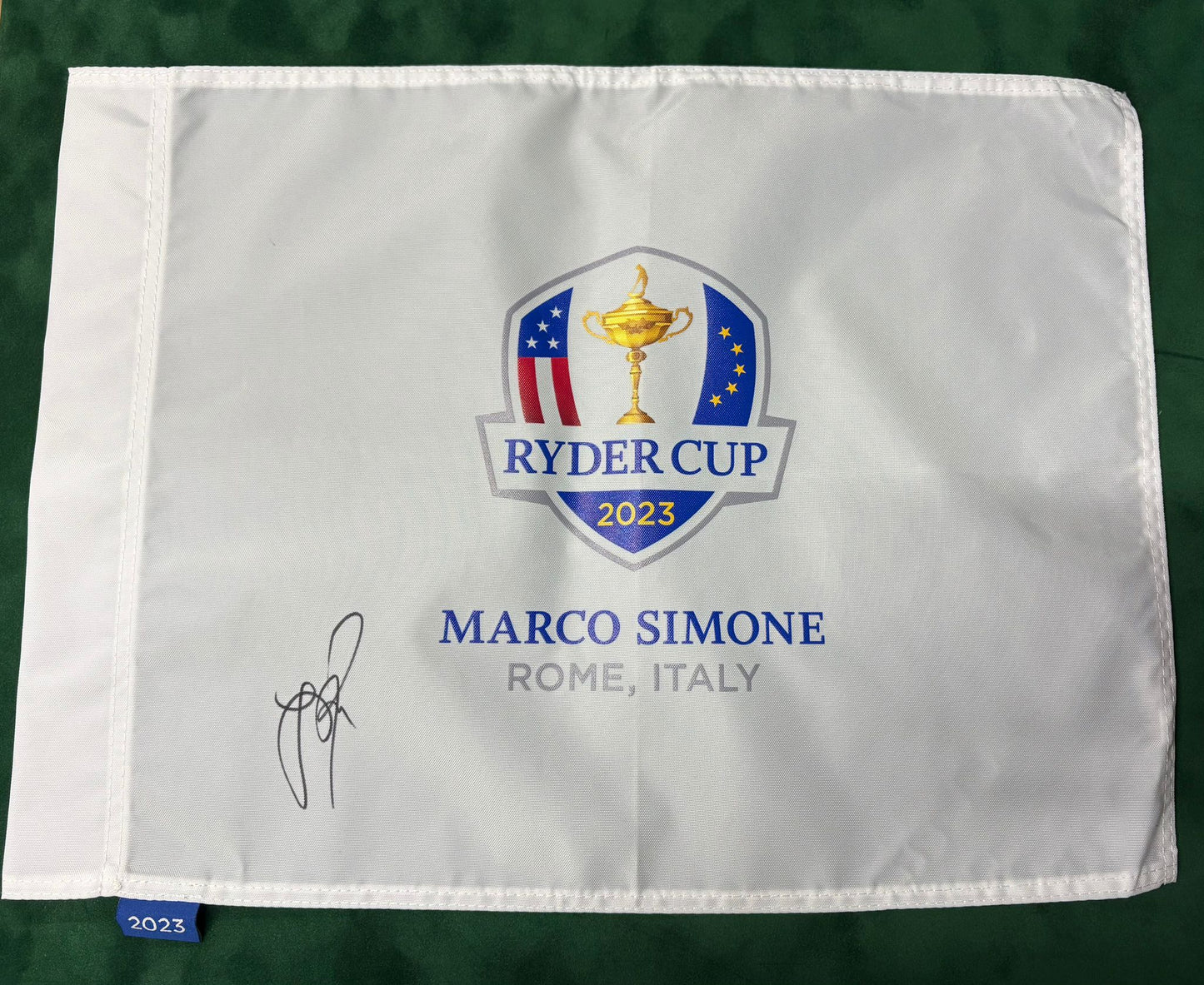 Justin Rose Signed 2023 Ryder Cup at Marco Simone Golf Flag + Dealer COA