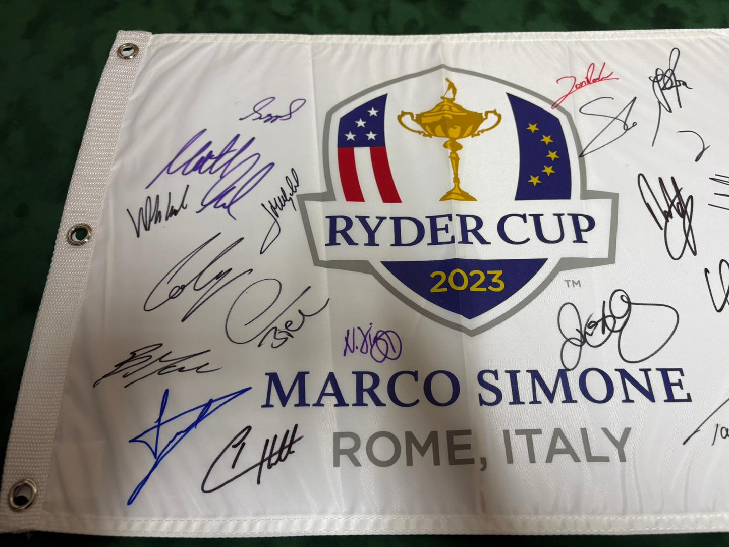 2023 Ryder Cup Team Europe Golf Flag Signed by 18 inc McIlroy Lowry Aberg + COA