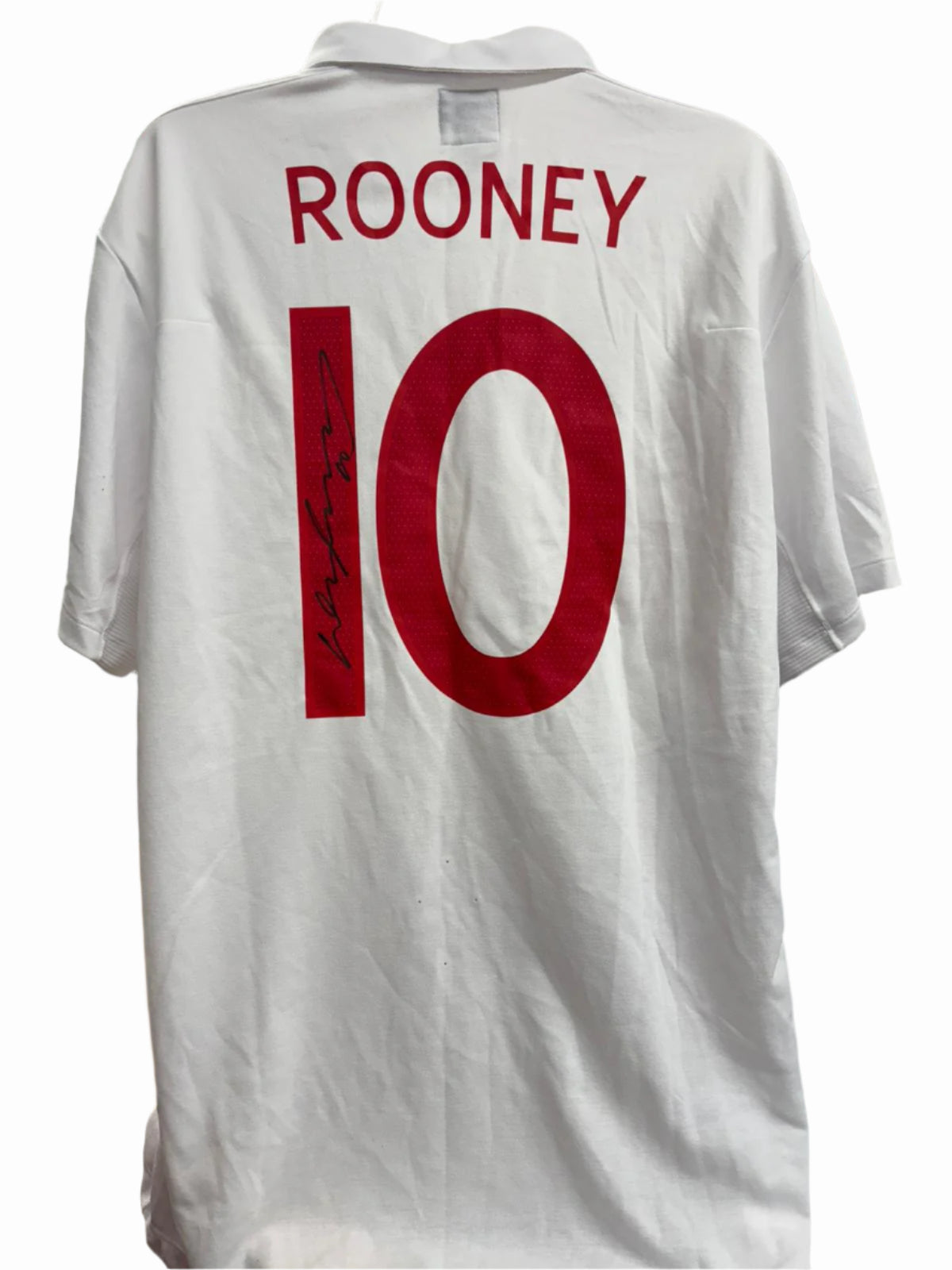 Football Legend Wayne Rooney #10 Signed White England Shirt (Back) + Dealer COA