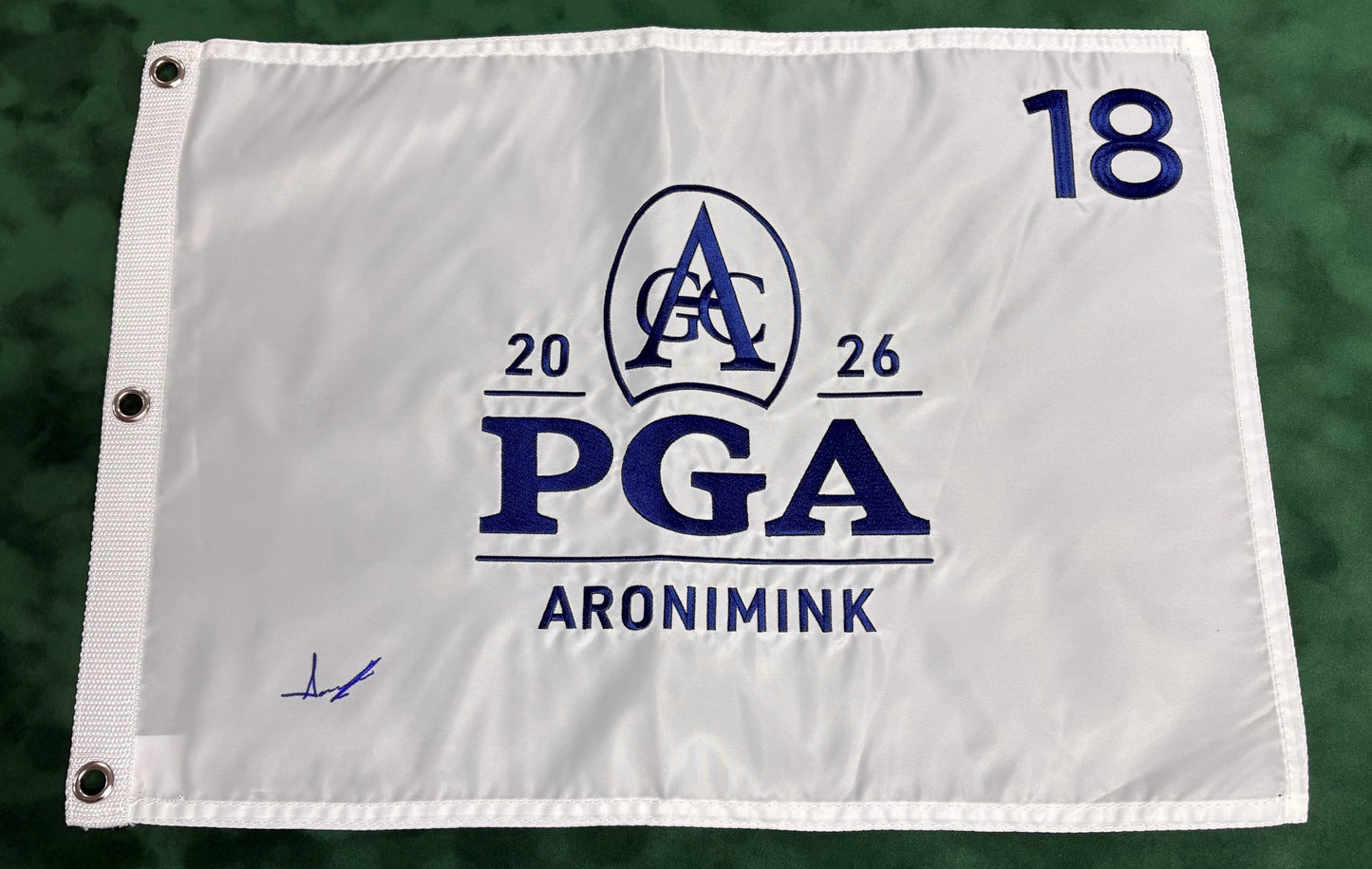 2026 PGA Championship Winner Aaron Rai Signed White Aronimink Golf Flag + Cert