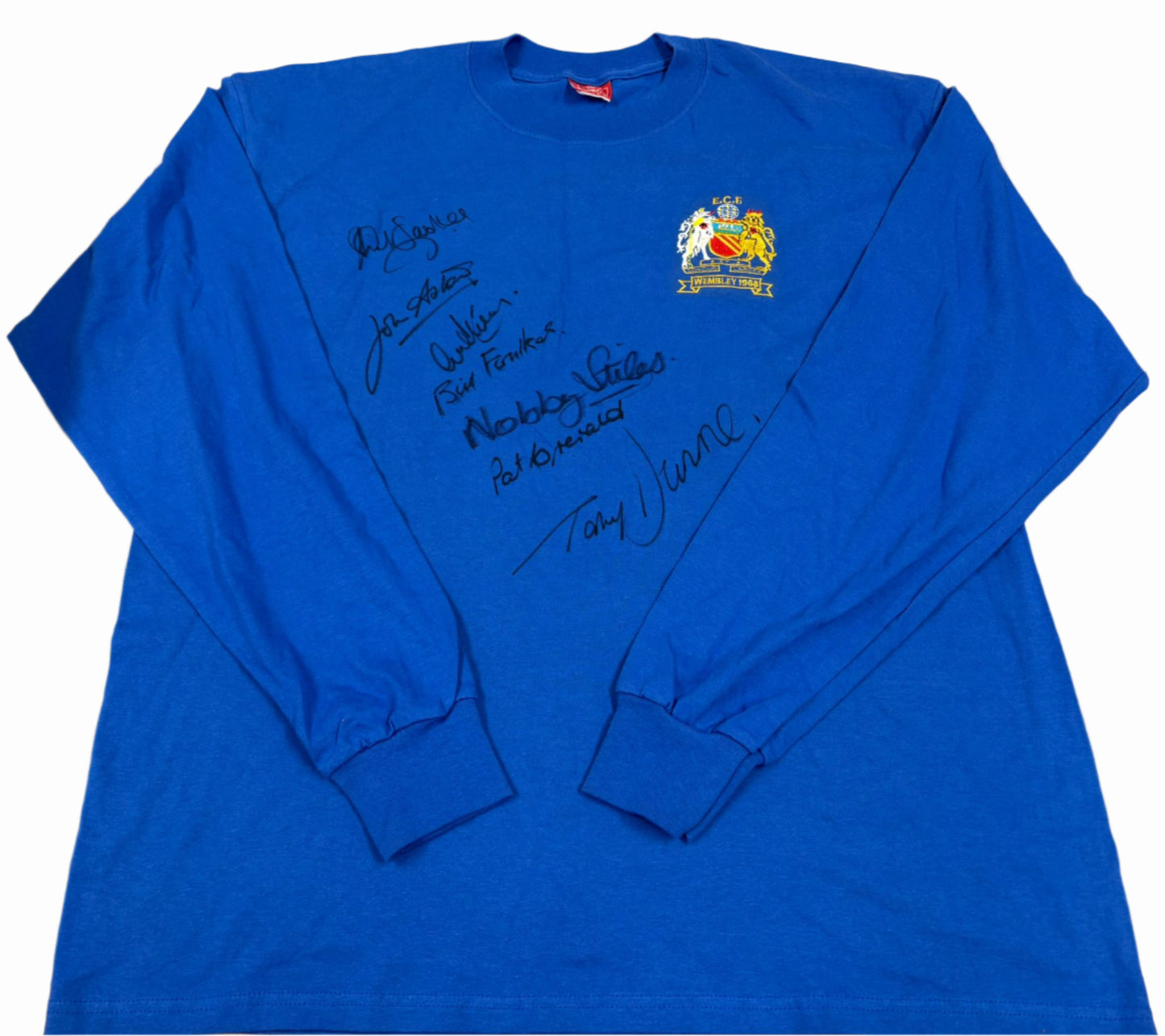 Manchester United 1968 European Cup Final Retro Football Shirt Signed by 7 (inc Stiles) + COA