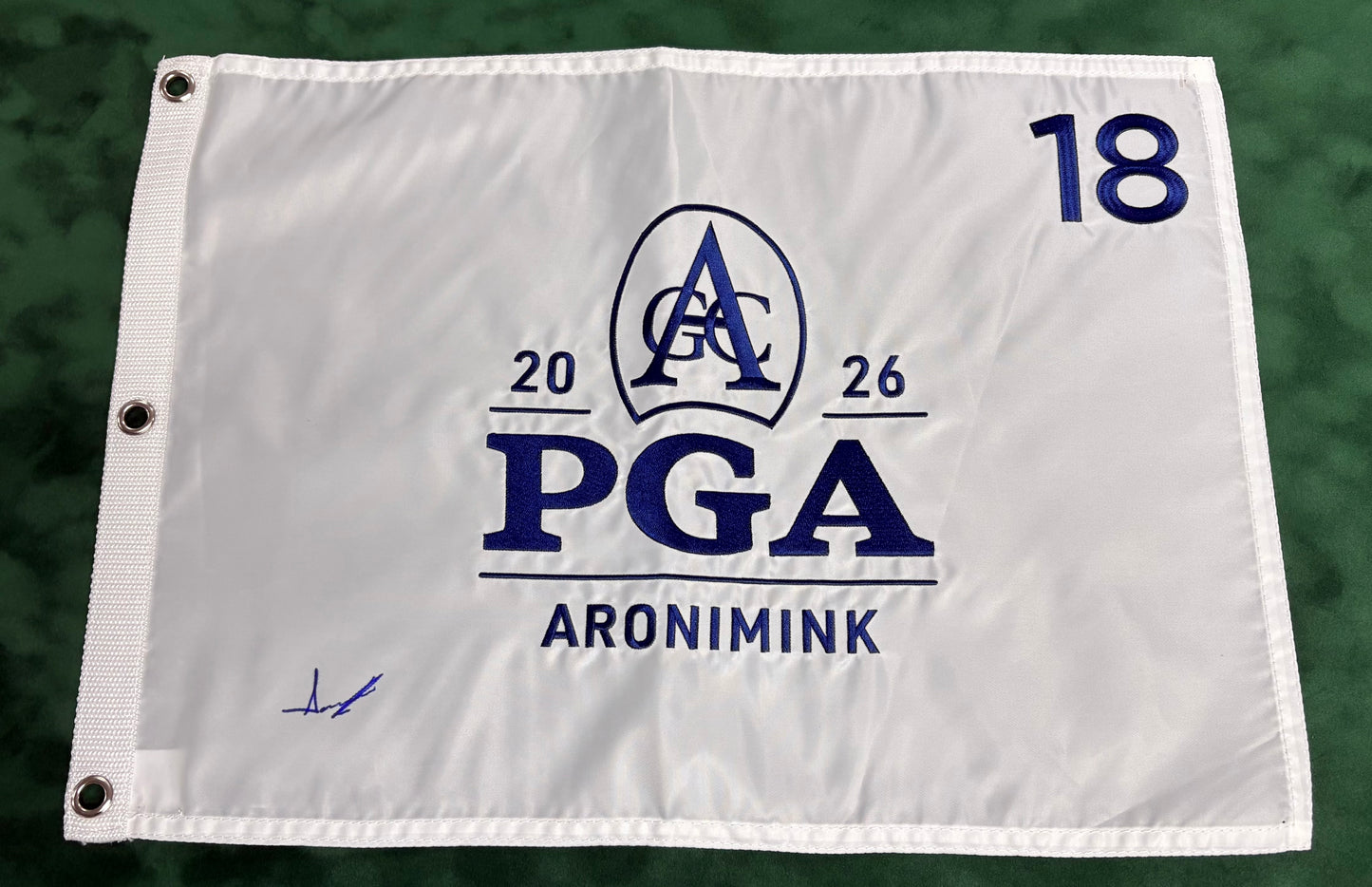 2026 PGA Championship Winner Aaron Rai Signed White Aronimink Golf Flag + Cert