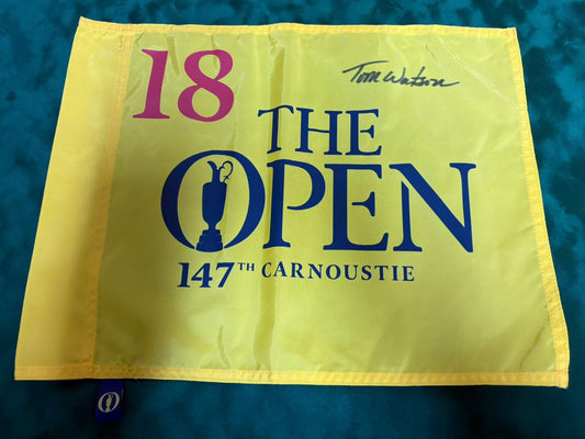 Golf Legend Tom Watson Signed 147th Open at Carnoustie Golf Flag + Dealer COA