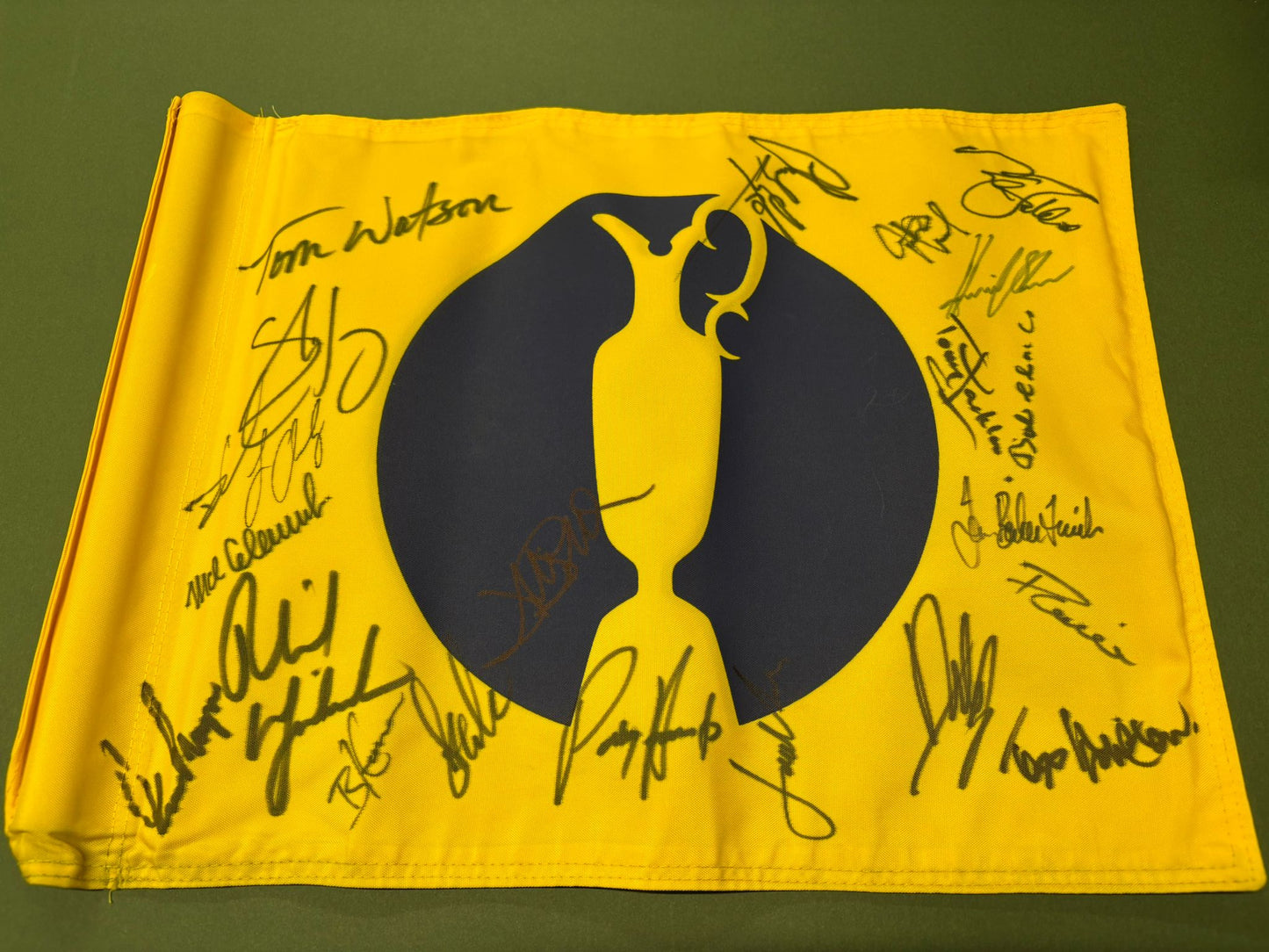 Rare Practice Round Course Flown Yellow Golf Flag Signed 22 Open Champions (Watson, Lyle) + Cert