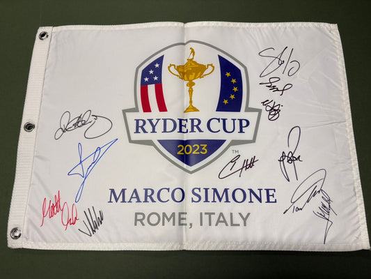 2023 Ryder Cup Team Europe Golf Flag Signed by 11 inc McIlroy Hatton Rose + COA