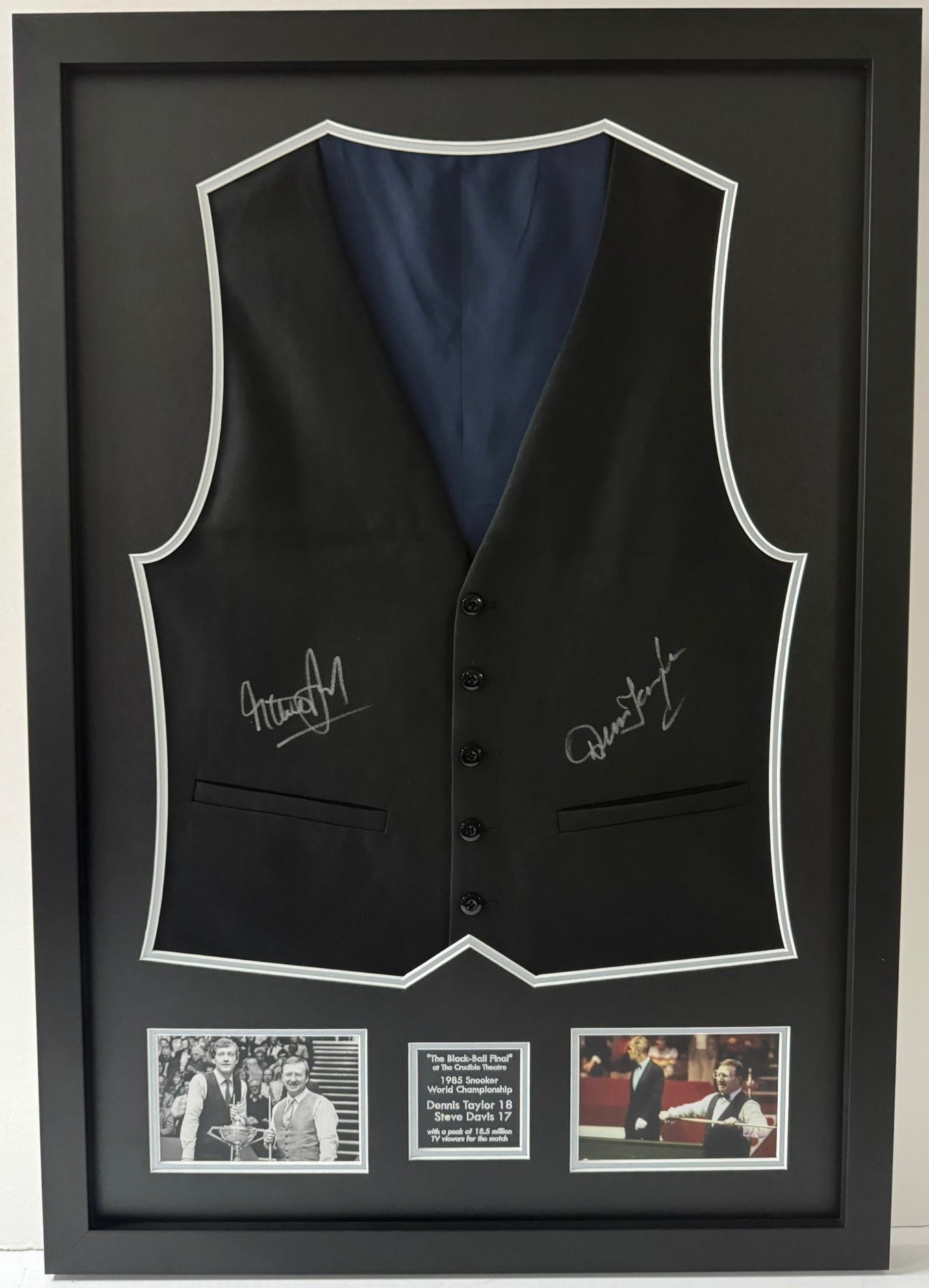 Dennis Taylor & Steve Davis 1985 World Snooker Finalists Signed Framed Waistcoat + Cert