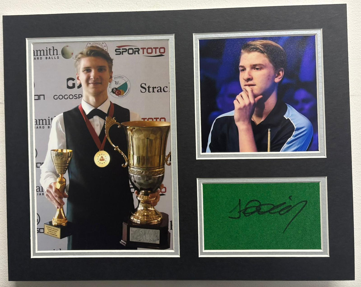 Ukrainian Professional Snooker Player Iulian Boiko Signed Baize Display + Cert