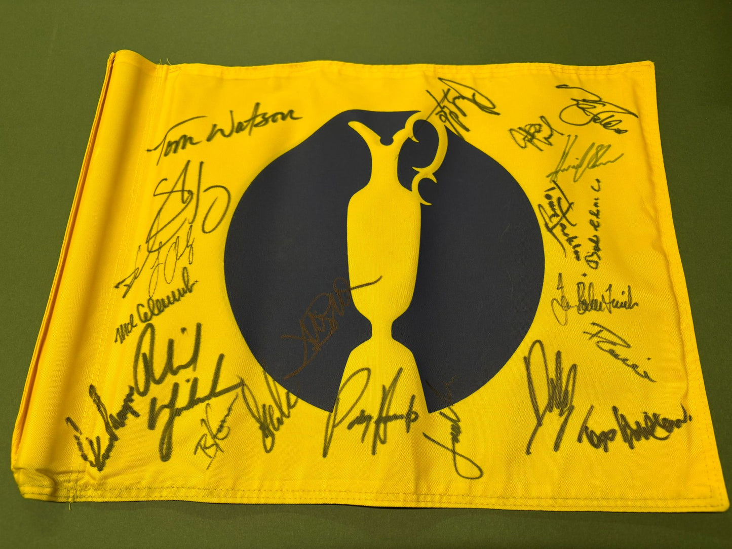Rare Practice Round Course Flown Yellow Golf Flag Signed 22 Open Champions (Watson, Lyle) + Cert