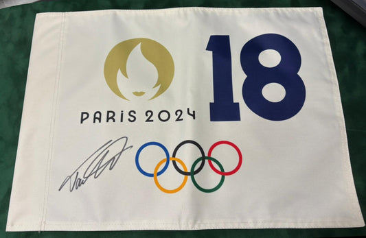 Silver Medallist Tommy Fleetwood Signed Paris 2024 Olympic Golf Pin Flag + Dealer COA