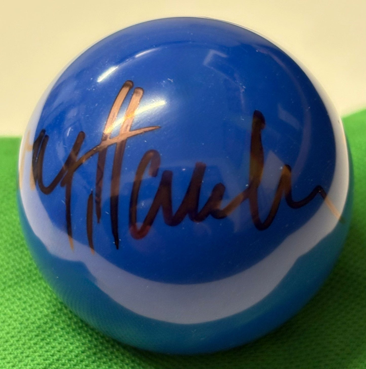 Barry 'The Hawk' Hawkins Signed Blue Snooker Ball + Dealer COA