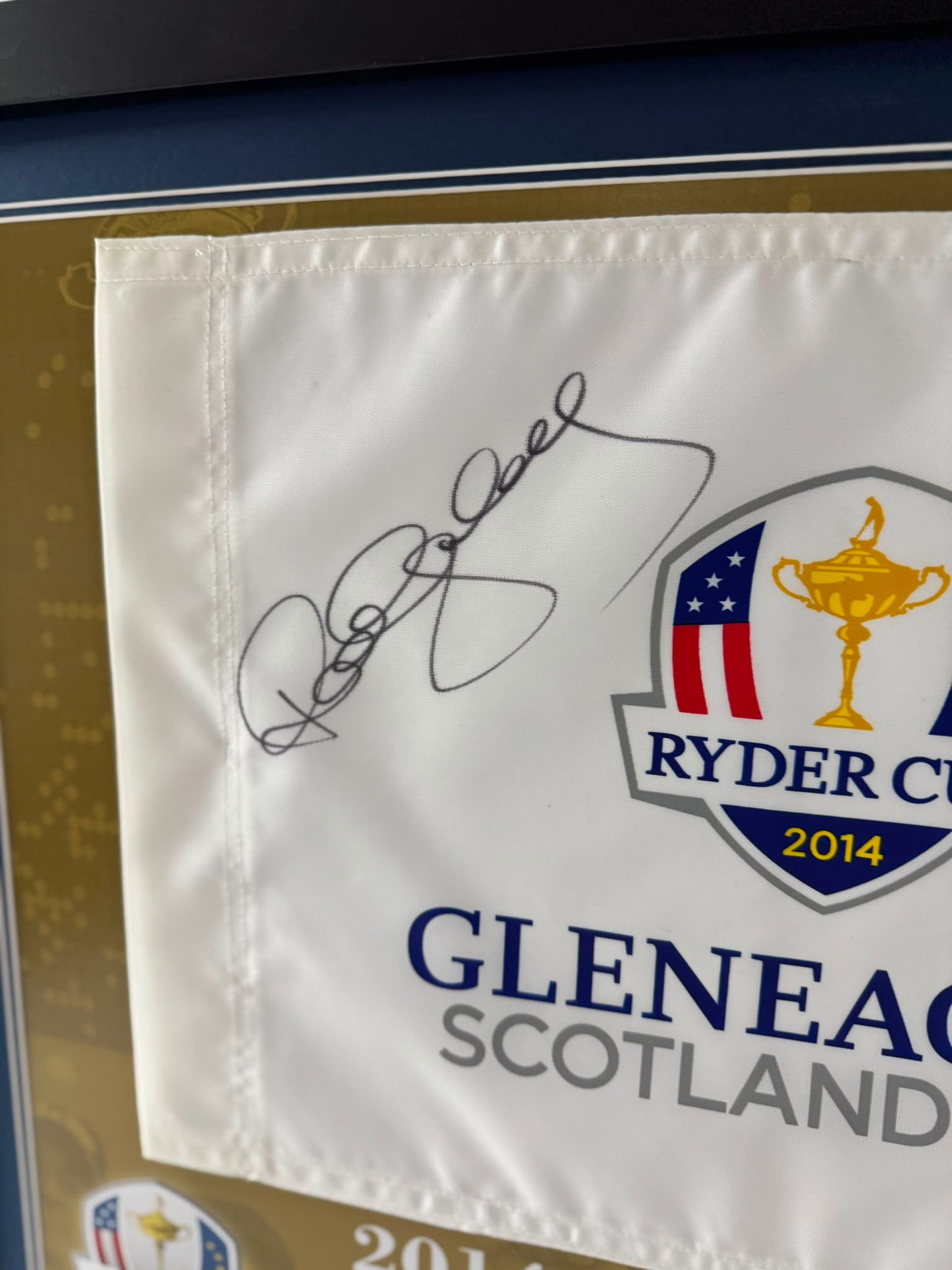 Paul McGinley 2014 Team Europe Ryder Cup Captain Signed Gleneagles Golf Flag Display + COA
