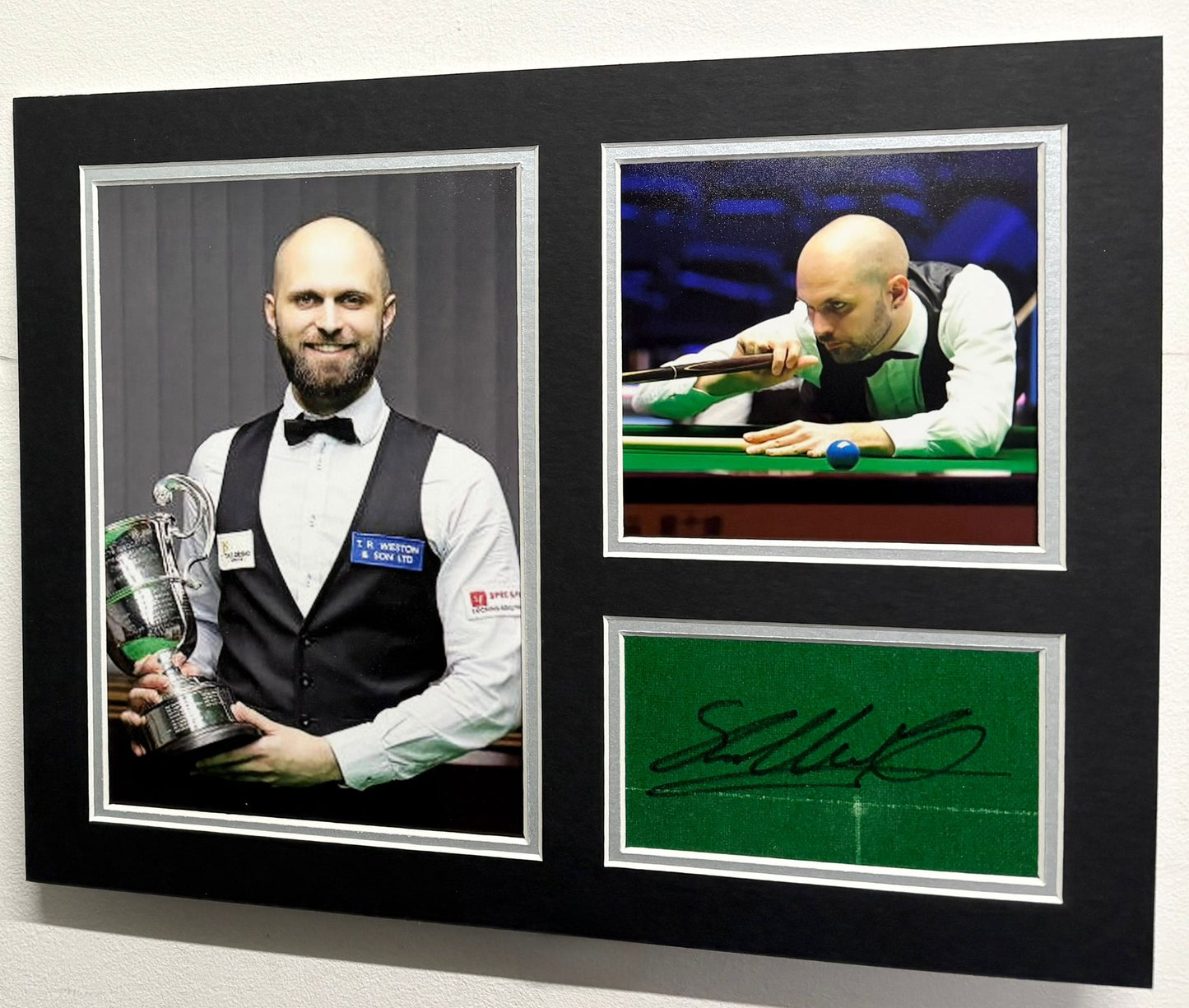 Professional Snooker Player Steven Hallworth Signed Table Baize Display + COA