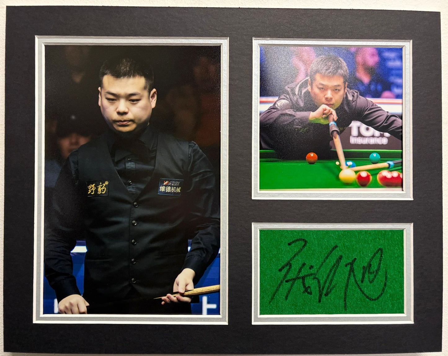 Professional Snooker Player Pang Junxu Signed Green Table Baize Display + Dealer COA