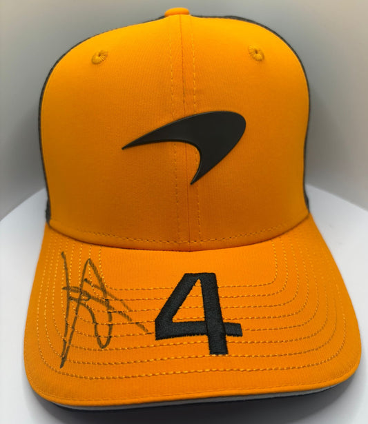 2025 British Grand Prix Winner Lando Norris Signed Orange McLaren F1 Cap + Dealer COA