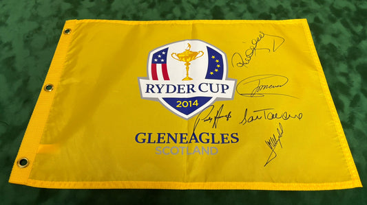 2014 Ryder Cup at Gleneagles Golf Pin Flag Signed by Team Europe Captain & 4x Vice Captains + COA