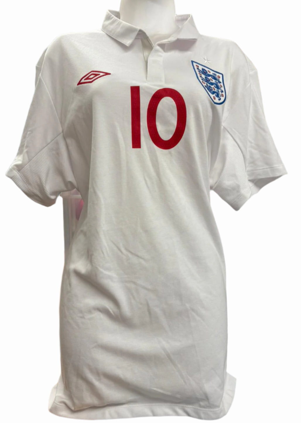 Football Legend Wayne Rooney #10 Signed White England Shirt (Back) + Dealer COA