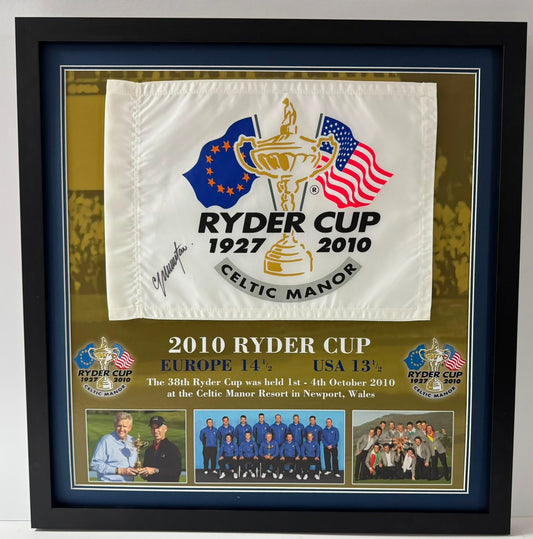 Colin Montgomerie 2010 Team Europe Ryder Cup Captain Signed Celtic Manor Golf Flag Display + COA