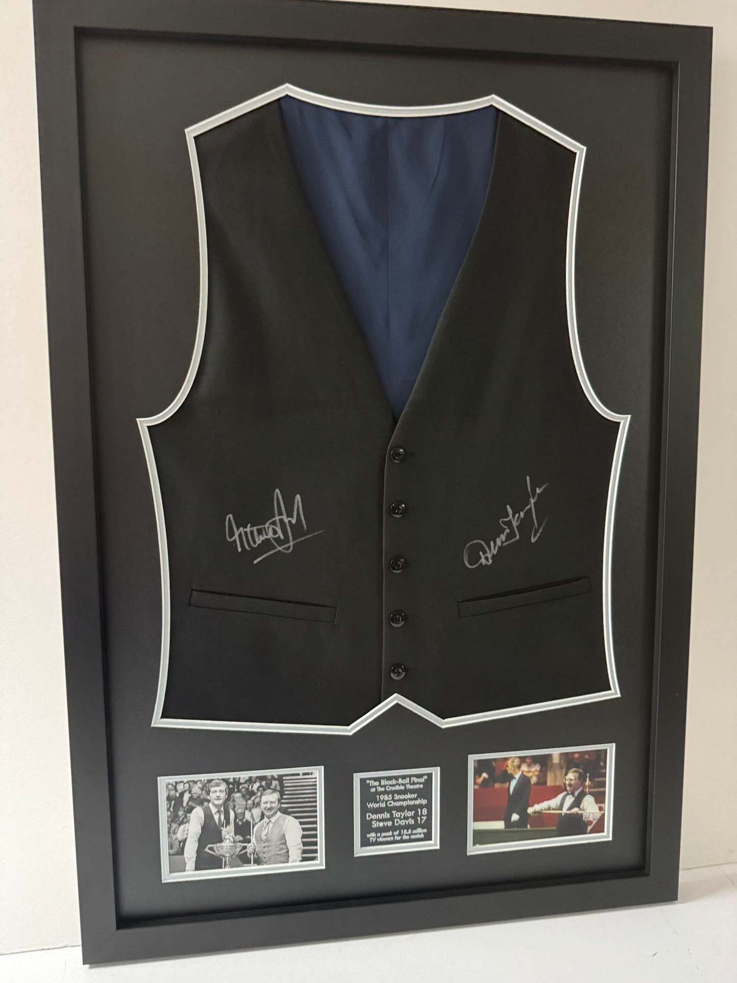 Dennis Taylor & Steve Davis 1985 World Snooker Finalists Signed Framed Waistcoat + Cert