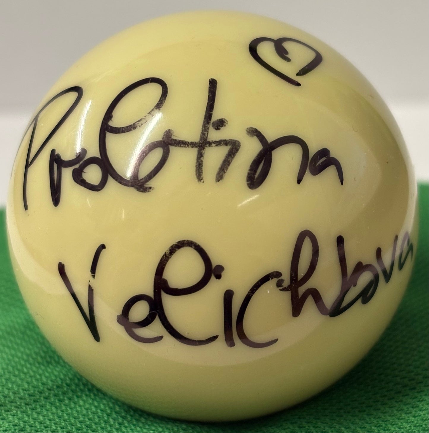Bulgarian Snooker Referee Proletina Velichkova Signed White Snooker Ball + Cert
