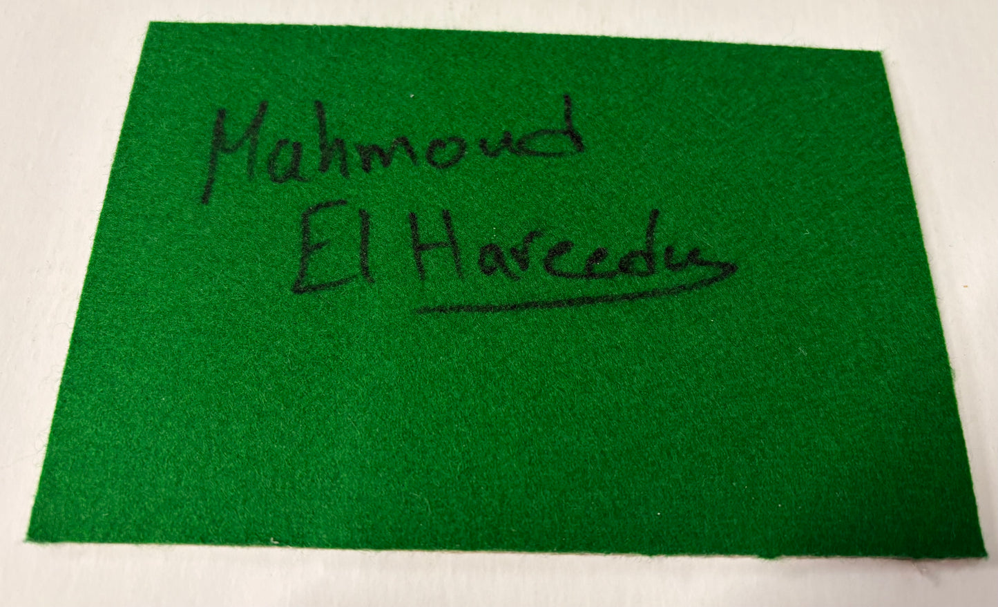 World Snooker Tour Player Mahmoud El Hareedy Signed Green Snooker Baize + COA