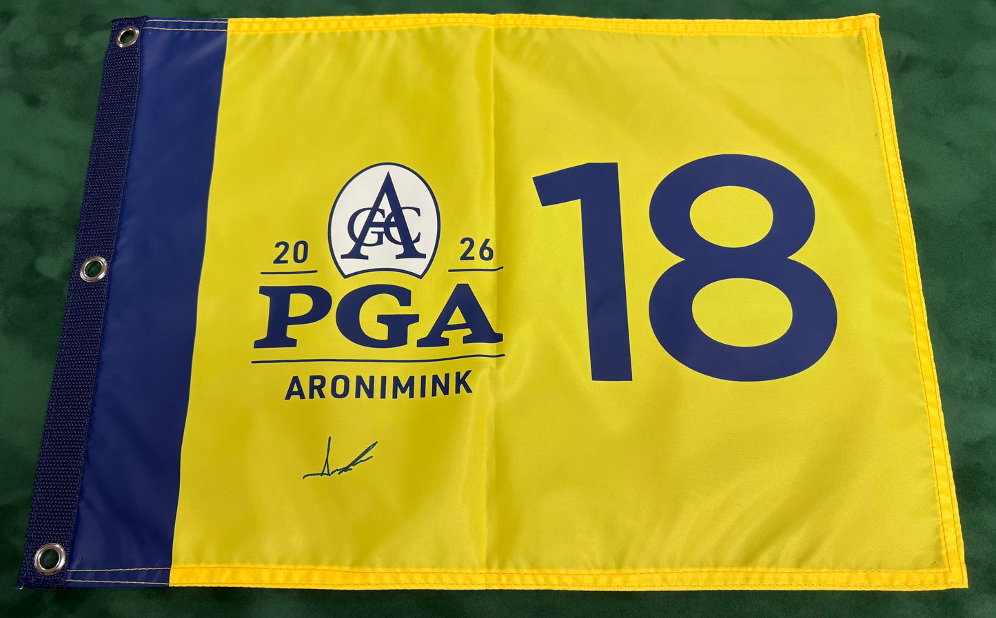 2026 PGA Championship Winner Aaron Rai Signed Yellow Aronimink Golf Flag + Cert
