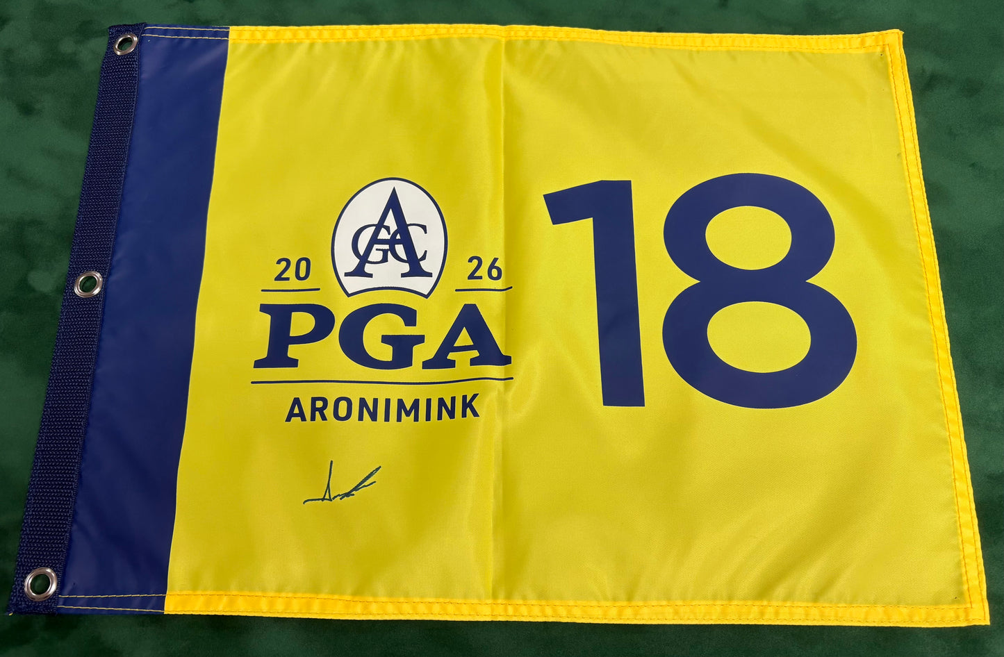 2026 PGA Championship Winner Aaron Rai Signed Yellow Aronimink Golf Flag + Cert
