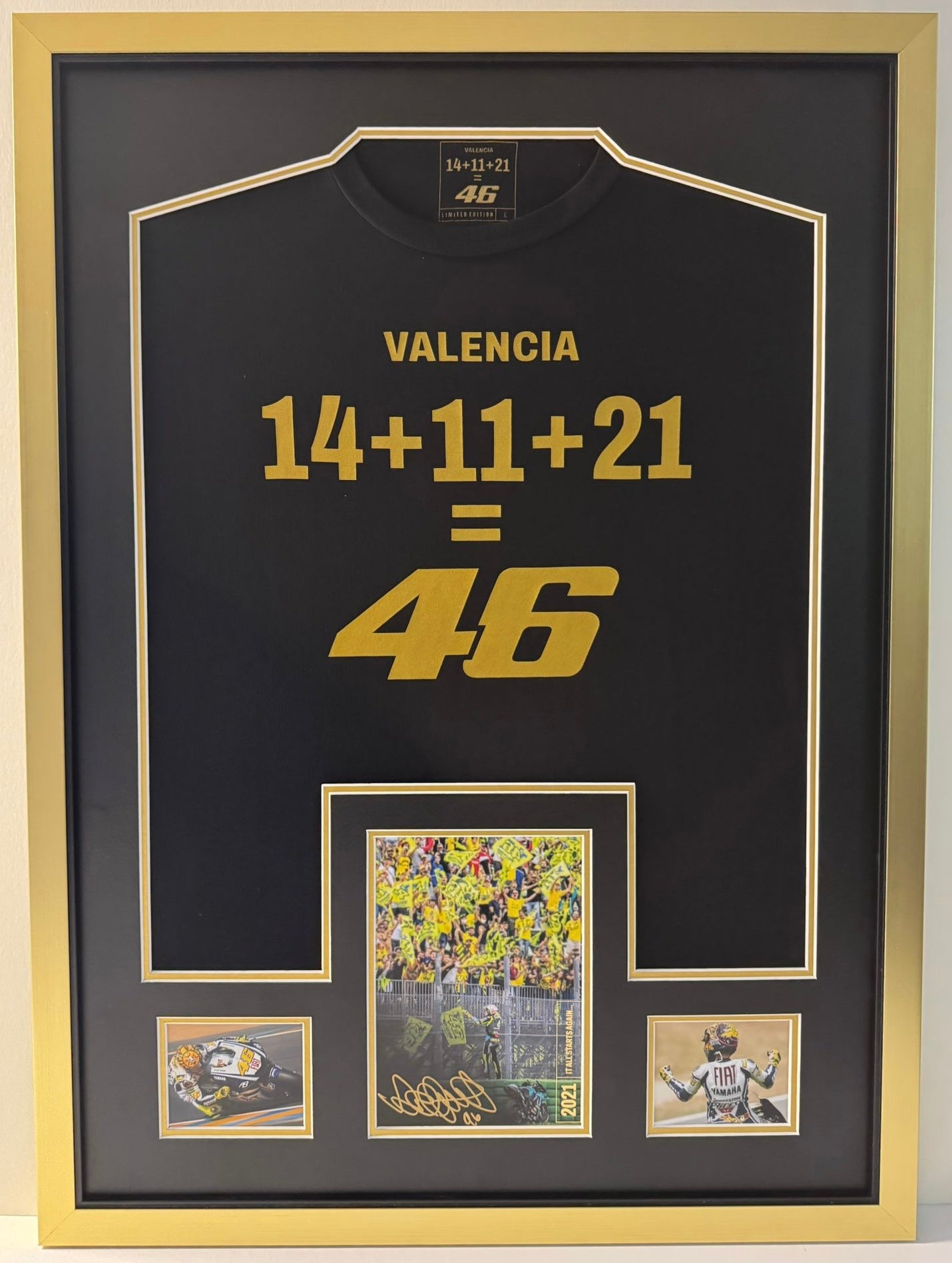 Valentino Rossi Signed Valencia 14 + 11 + 21 =46 Retirement Race Display + Cert