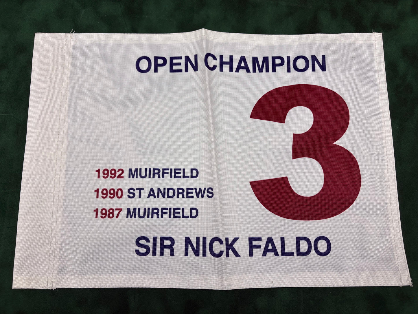 Sir Nick Faldo Three-Time Open Golf Champion Unsigned Golf Flag (White)