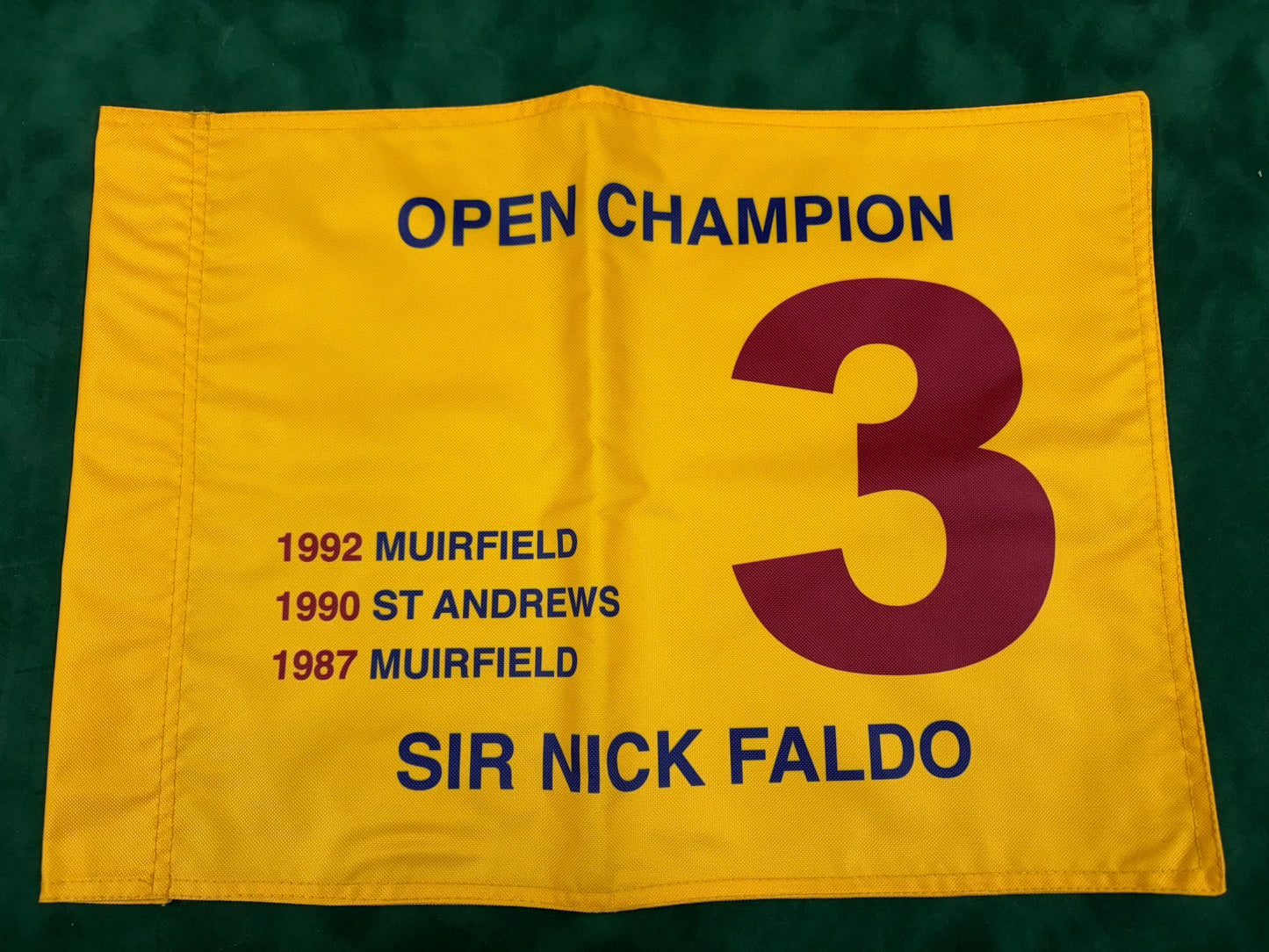 Sir Nick Faldo Three-Time Open Golf Champion Unsigned Golf Flag (Yellow)