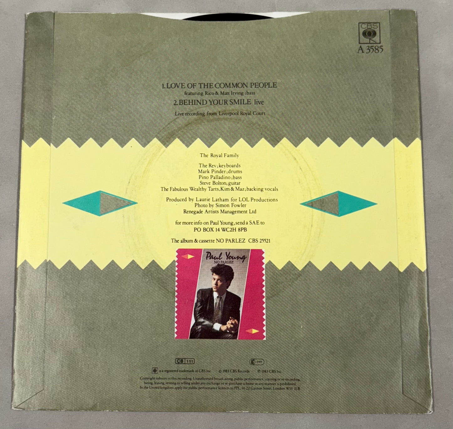 Paul Young Signed Love of The Common People 7'' Vinyl with COA