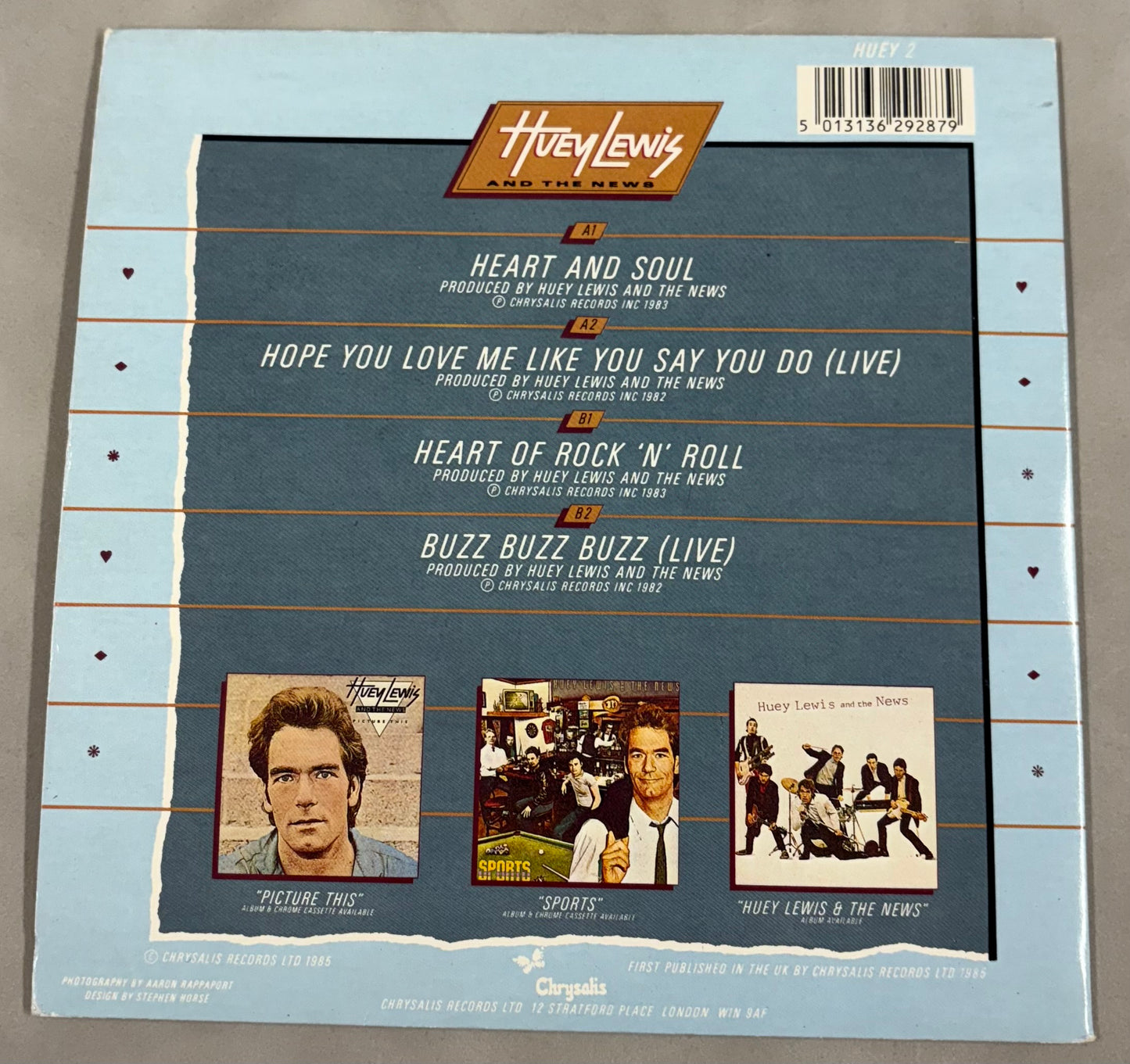 Huey Lewis Signed The Heart and Soul EP 7'' Vinyl with COA