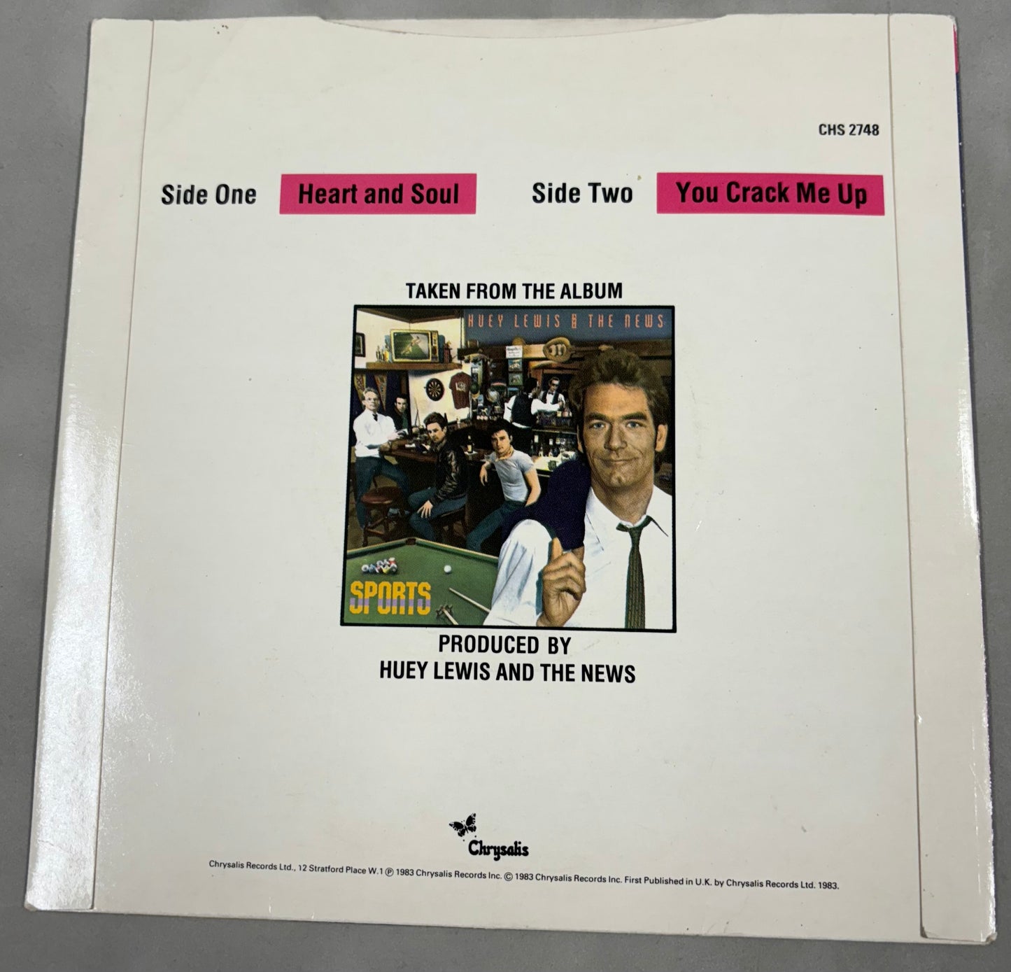 Huey Lewis Signed Heart and Soul 7'' Vinyl with COA