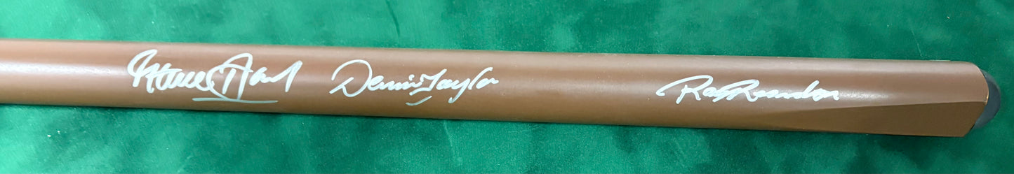 Steve Davis, Dennis Taylor & Ray Reardon Signed Classic Brown Snooker Cue with COA