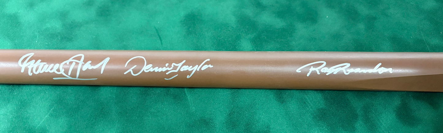 Steve Davis, Dennis Taylor & Ray Reardon Signed Classic Brown Snooker Cue with COA