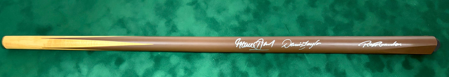 Steve Davis, Dennis Taylor & Ray Reardon Signed Classic Brown Snooker Cue with COA