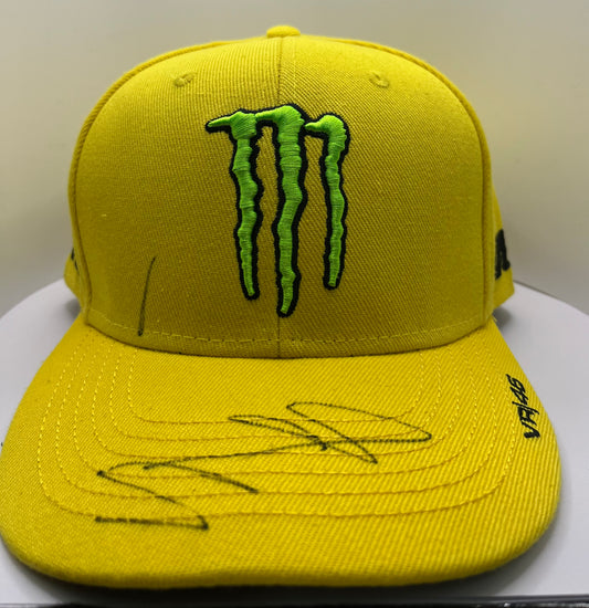 Valentino Rossi Signed Yellow Flat-Brim Monster Energy MotoGP Cap with COA