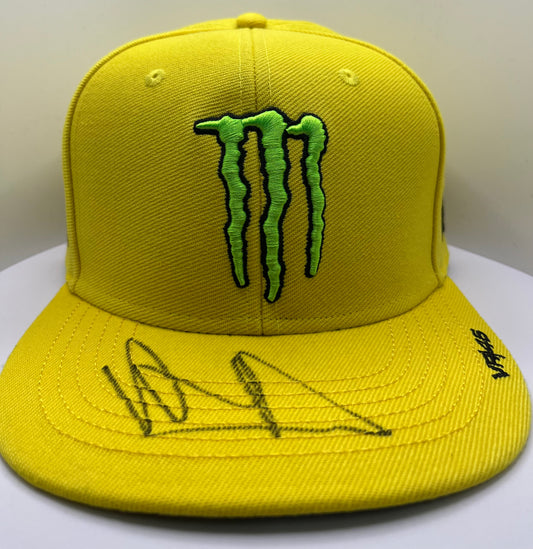 Valentino Rossi Signed Yellow Flat-Brim Monster Energy MotoGP Cap with COA