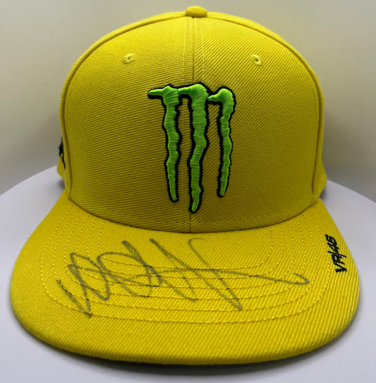 Valentino Rossi Signed Yellow Flat-Brim Monster Energy MotoGP Cap with COA