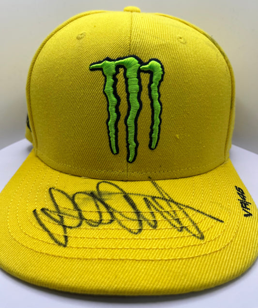 Valentino Rossi Signed Yellow Flat-Brim Monster Energy MotoGP Cap with COA