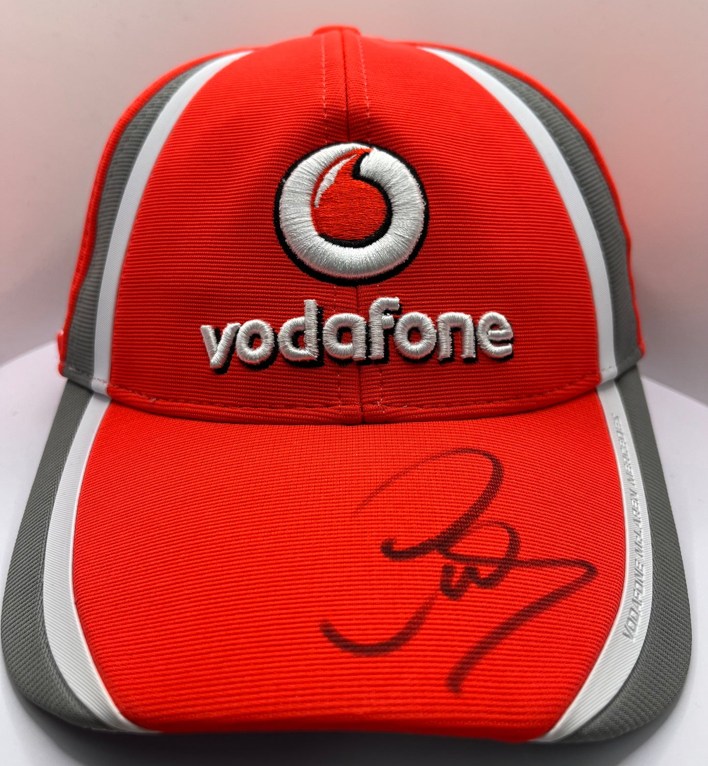 Formula One Legend Lewis Hamilton Signed Vodafone McLaren Mercedes Red, Grey & White F1 Cap with COA