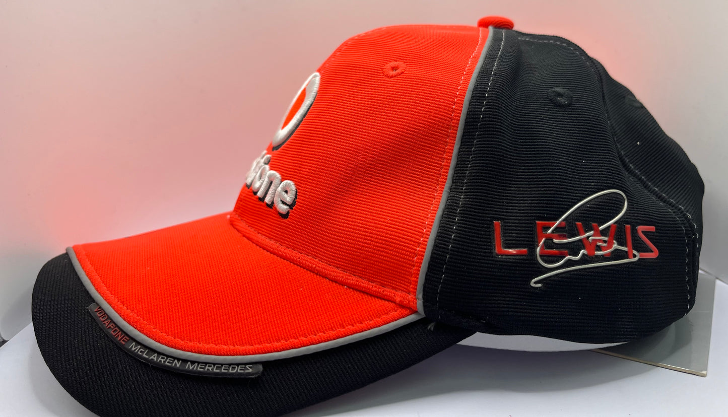 Formula One Legend Lewis Hamilton Signed Red & Black Vodafone McLaren Mercedes F1 Cap with COA