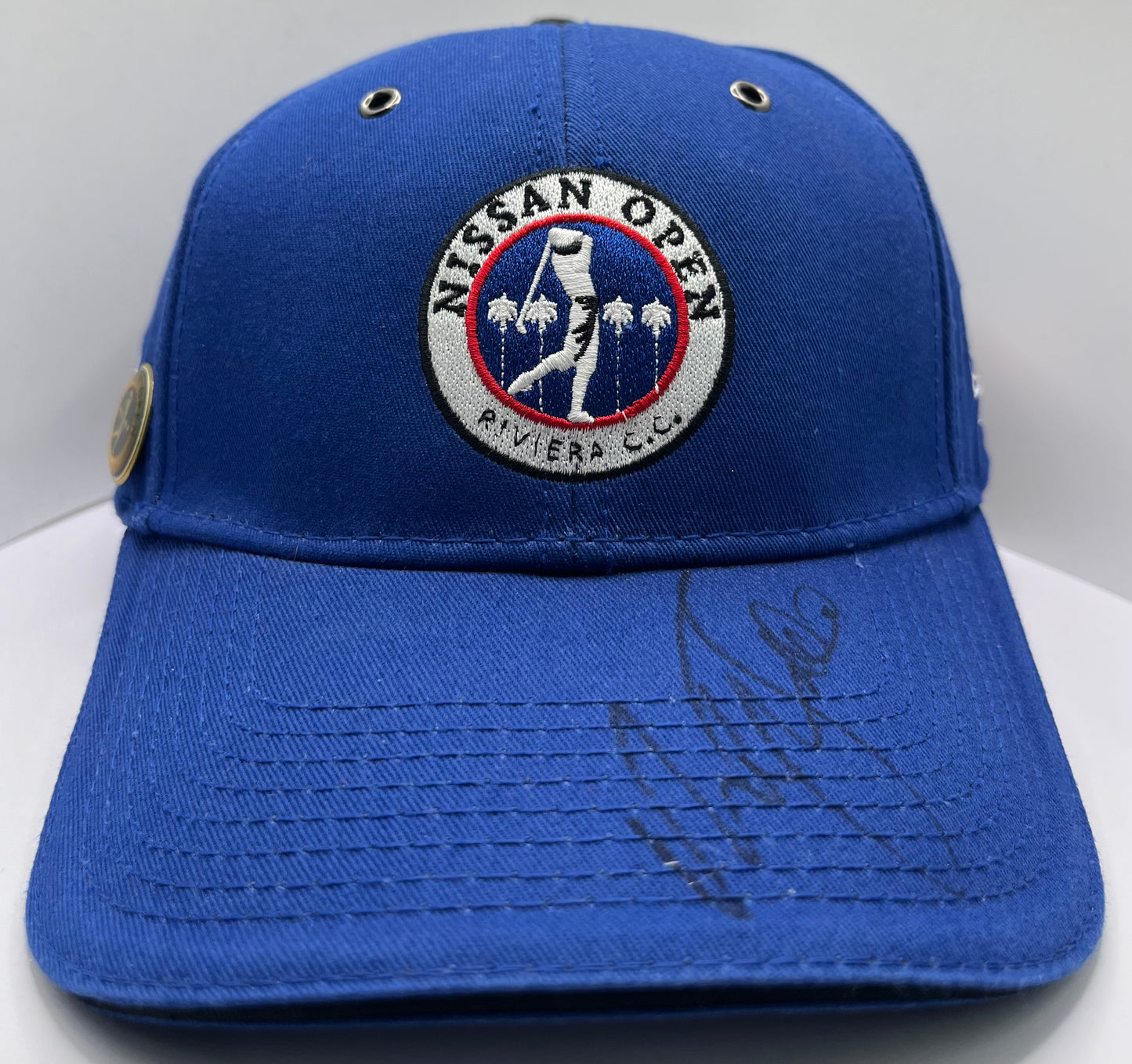 Sir Nick Faldo Signed Nissan Open Blue Golf Cap with COA