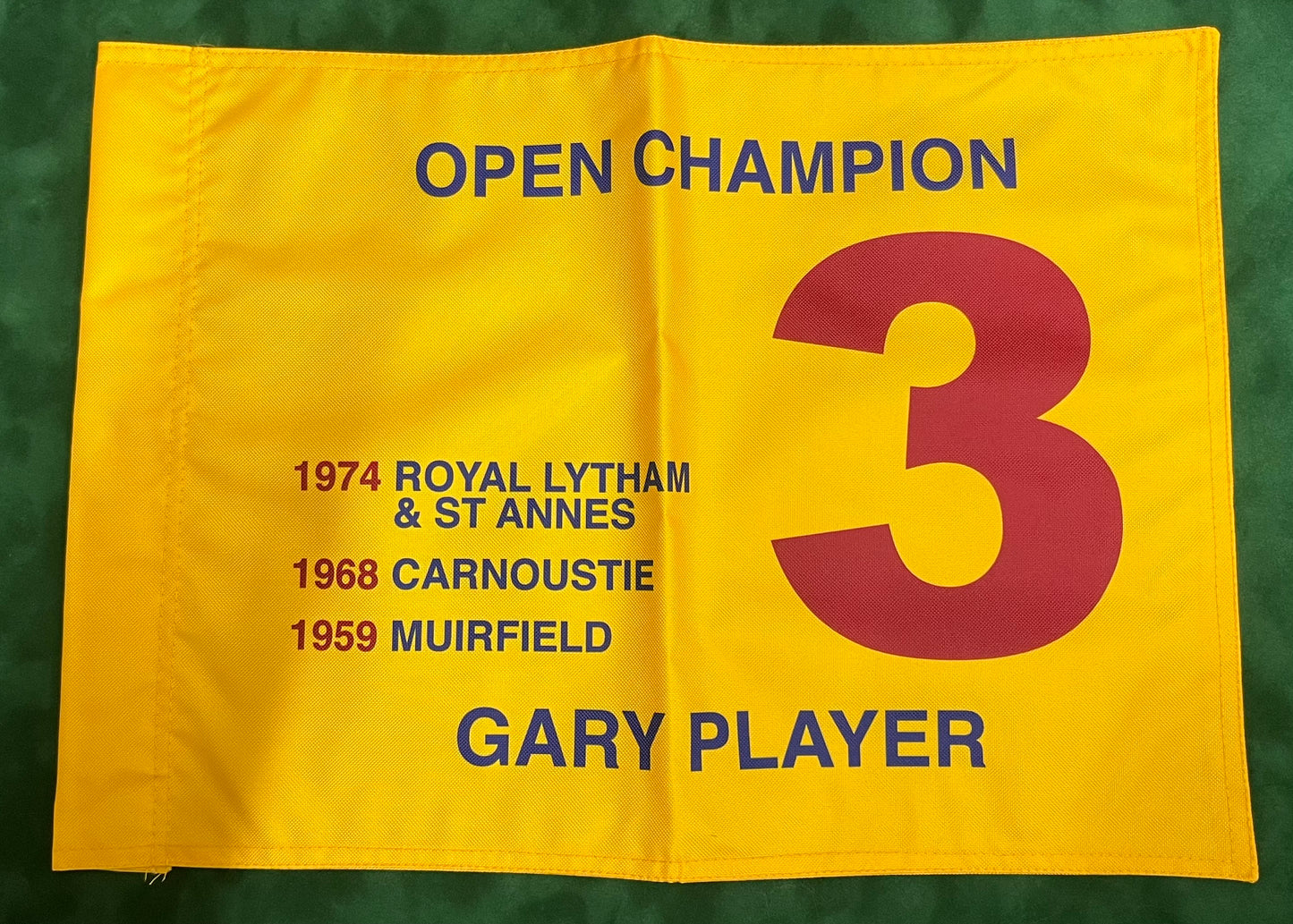 Gary Player Three-Time Open Golf Champion Unsigned Golf Flag (Yellow)