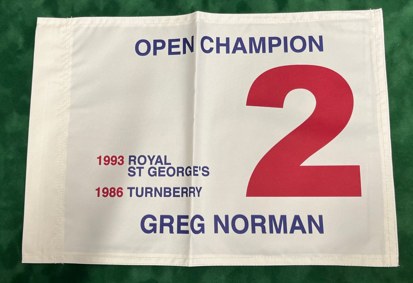Greg Norman Two-Time Open Golf Champion Unsigned Golf Flag (White)