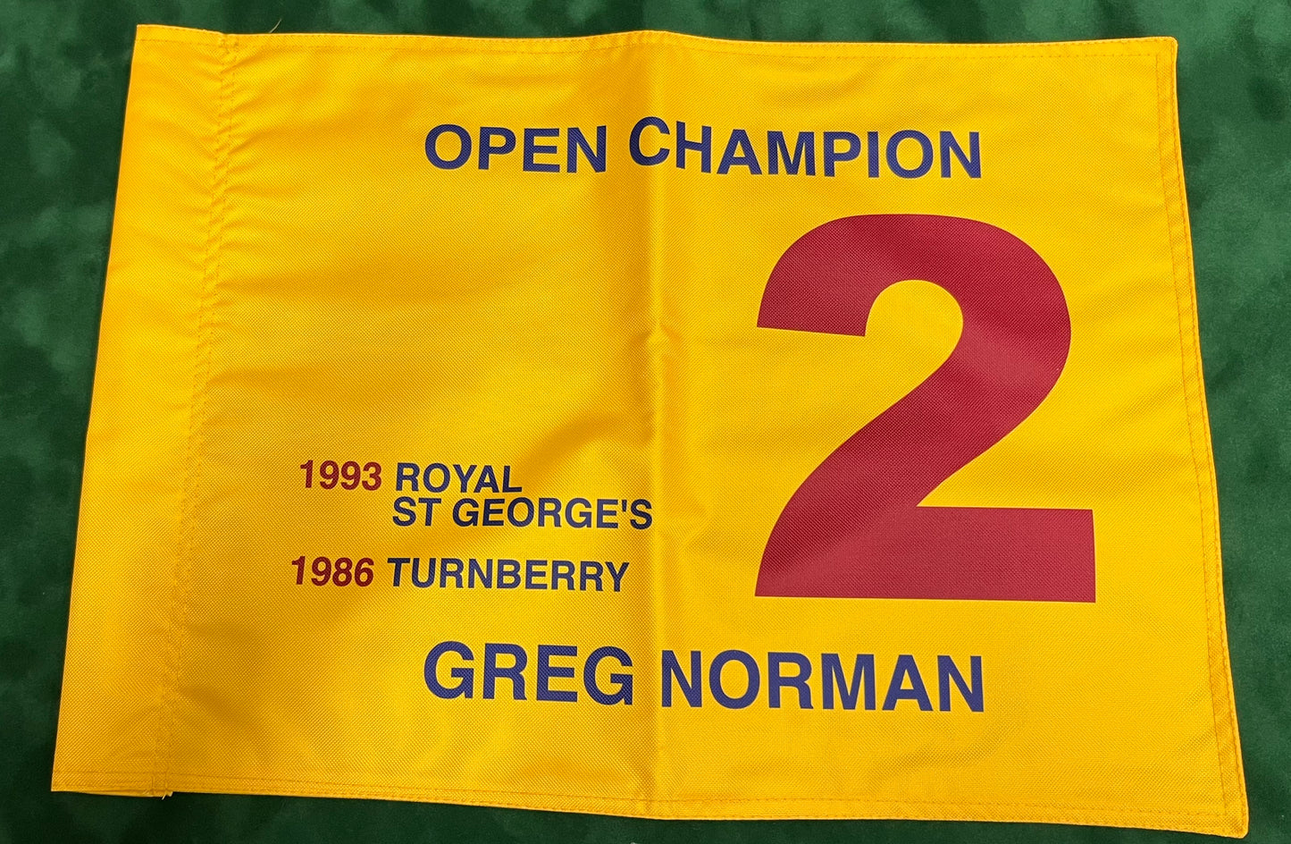 Greg Norman Two-Time Open Golf Champion Unsigned Golf Flag (Yellow)