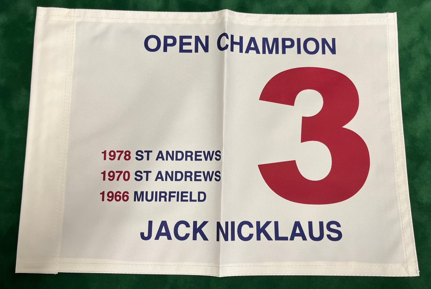 Jack Nicklaus Three-Time Open Golf Champion Unsigned Golf Flag (White)