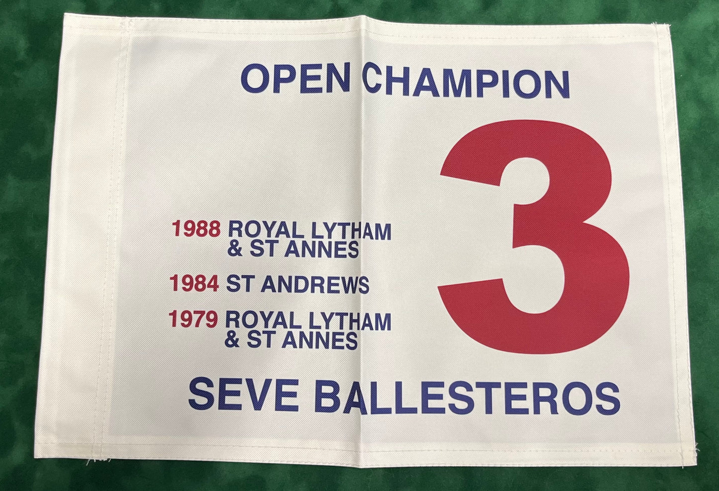 Seve Ballesteros Three-Time Open Golf Champion Unsigned Golf Flag (White)