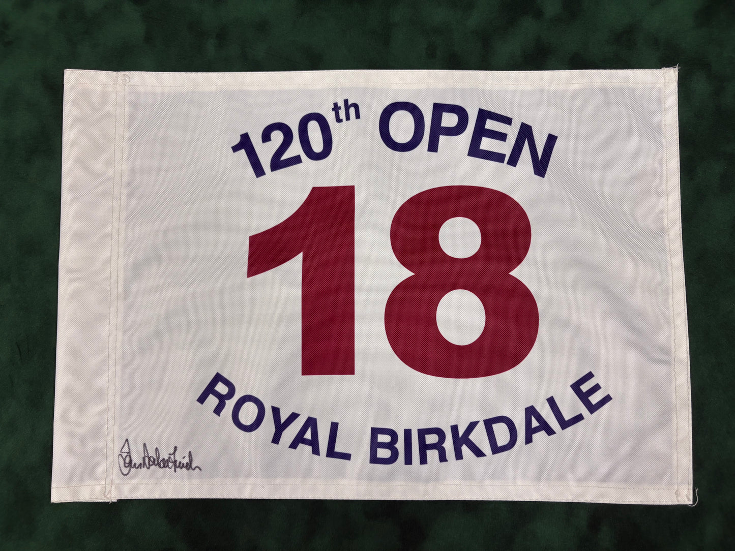Ian Baker-Finch Winner Signed 120th Open at Royal Birkdale White Golf Flag + Cert