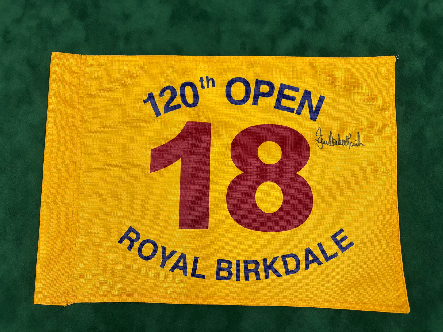Ian Baker-Finch Winner Signed 120th Open at Royal Birkdale Yellow Golf Flag + Cert