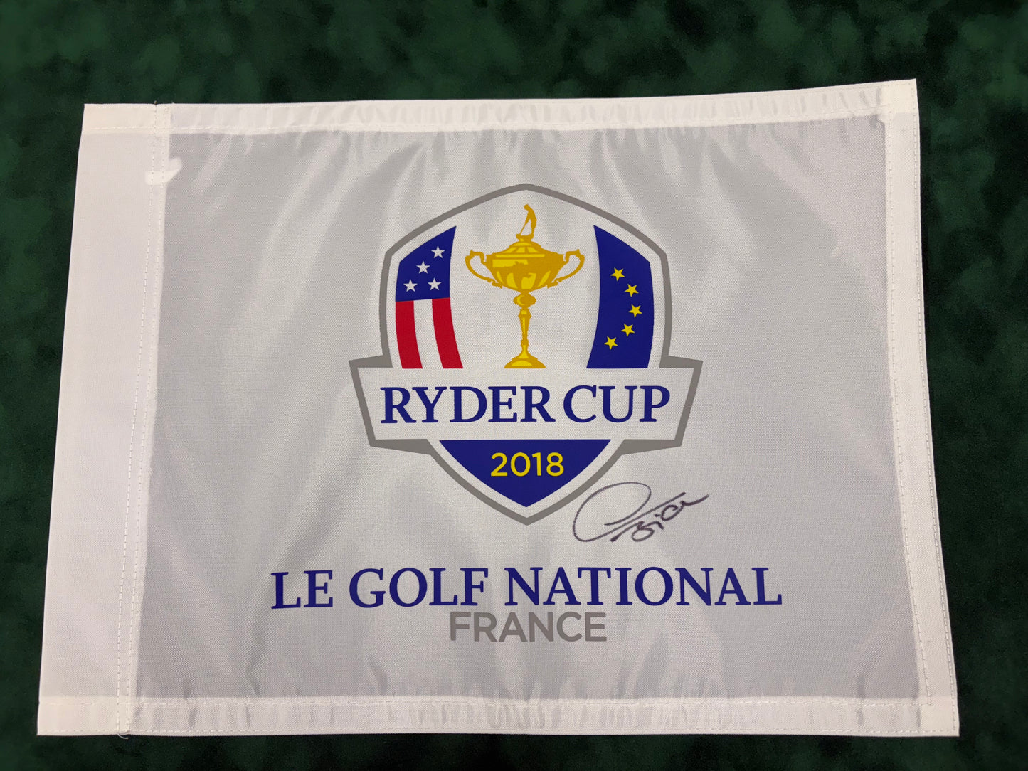 Thomas Bjørn Captain Signed 2018 Ryder Cup at Le Golf National Golf Flag + Cert